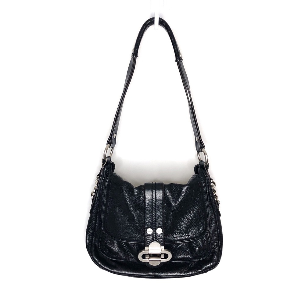 B. Makowsky Black Pebbled Leather Shoulder Bag
